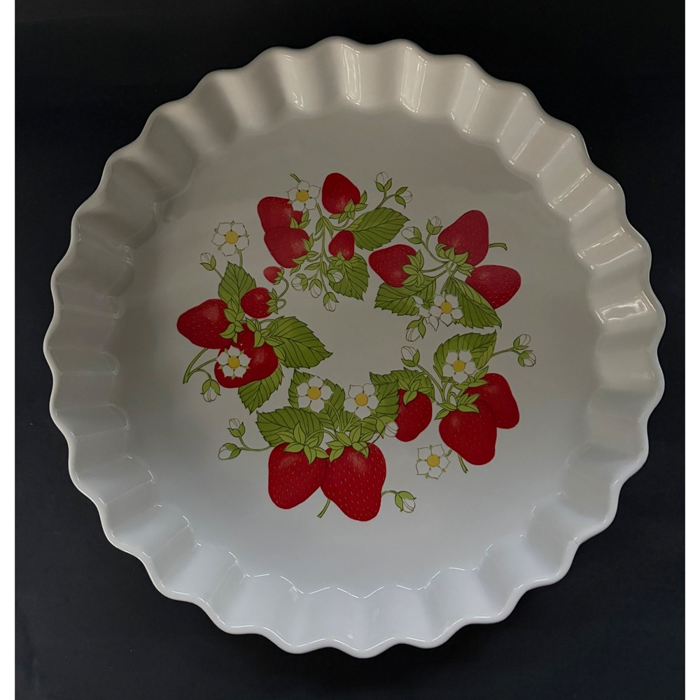 Vintage Action Strawberry Stoneware Quiche Tart Pan 10 Inch Fluted Made in Japan